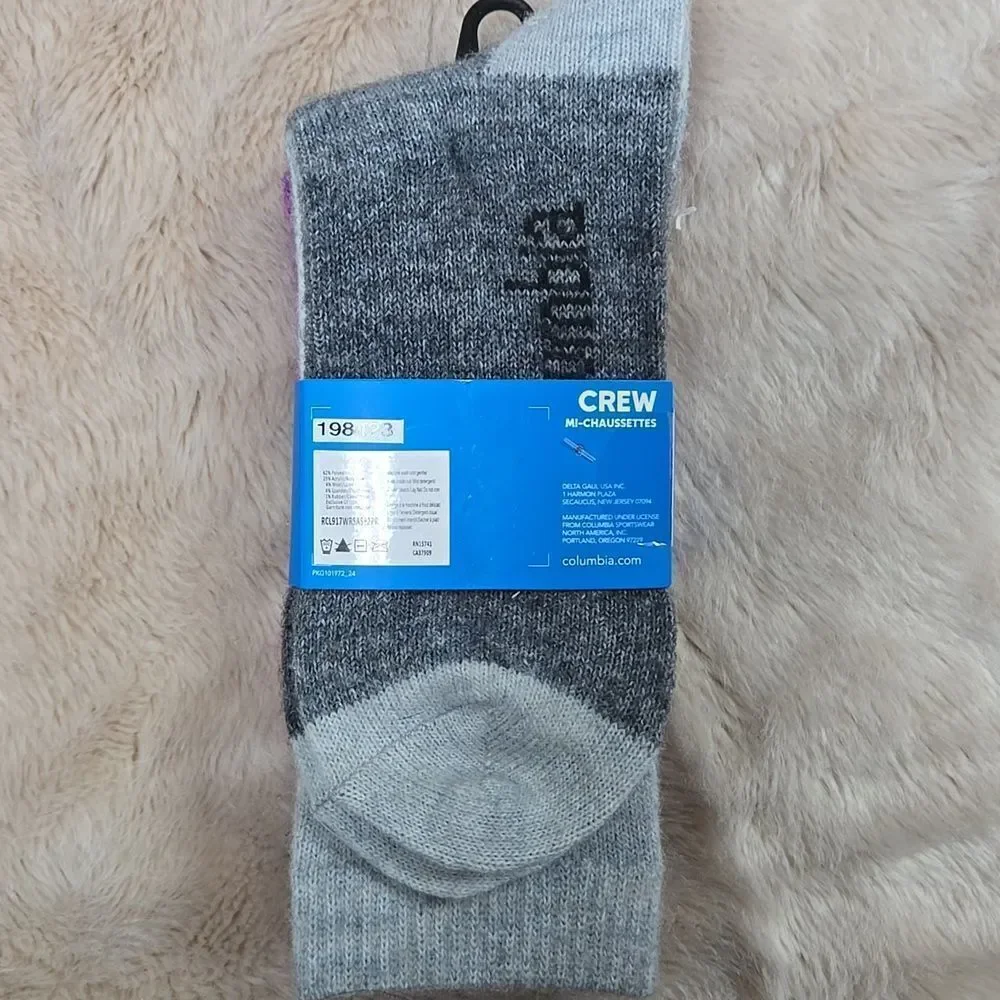 COLUMBIA PINK/PURPLE AND GRAY OMBRE WOOL CREW SOCKS - NEW